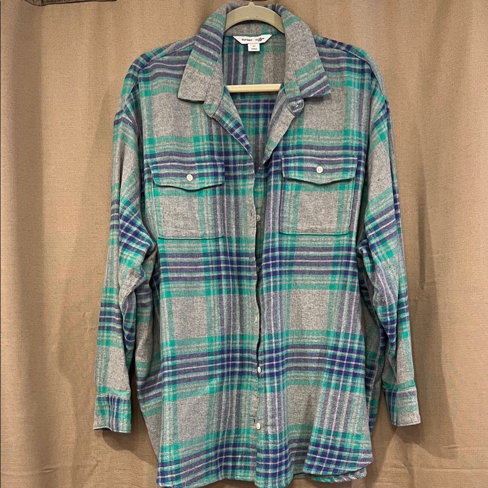 Old Navy Green and Blue Plaid Boyfriend Shirt, EUC, 2X